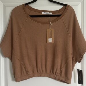Project Social T Brown Knit Boutique Crop Cinched Top Size L NWT